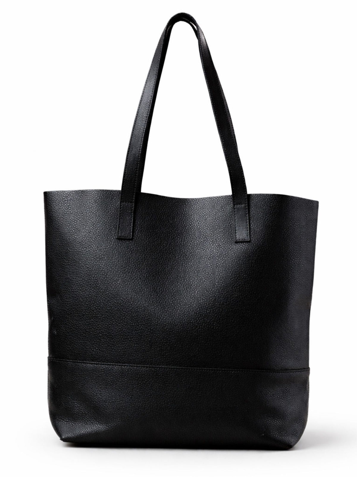 Black pebbled textured tote bag with two shoulder straps against white background. #Color_Pebbled Black