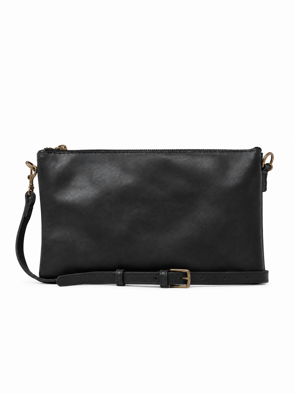 Black leather crossbody bag on a white background. #Color_Black