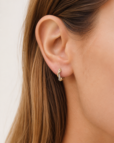 Faye Two-Tone Braided Mini Hoops