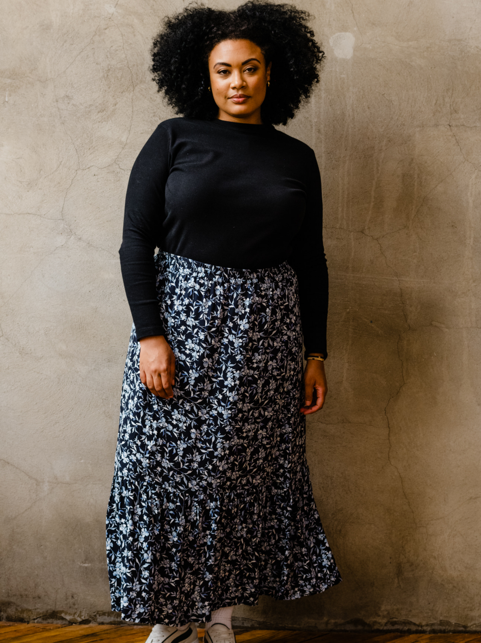 Able Catherine Maxi Flounce Skirt Blue Floral 3X