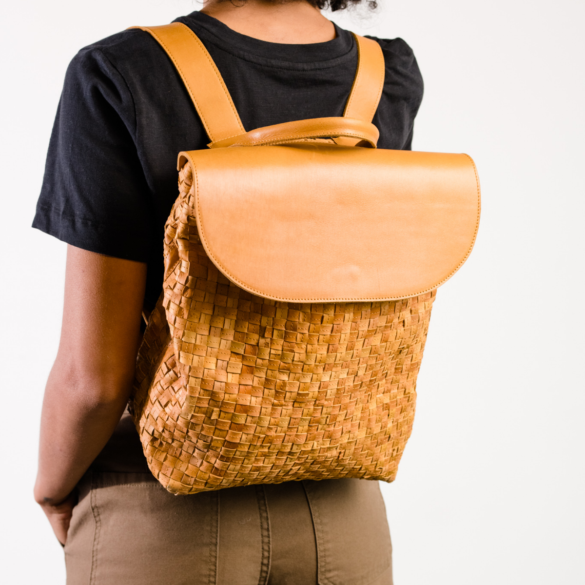 able leather backpack Elsa Basketweave Backpack