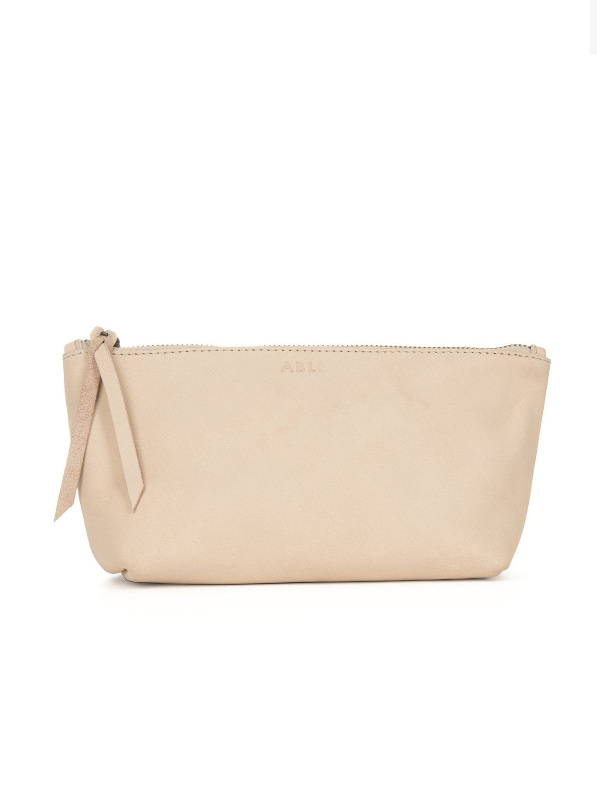 Beige pouch with a zipper pull on a white background. #Color_Mushroom