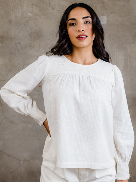 トップス MEDI INDIA COTTON ASYMMETRY BLOUSE LisaSmockedTop-White-Able_x600