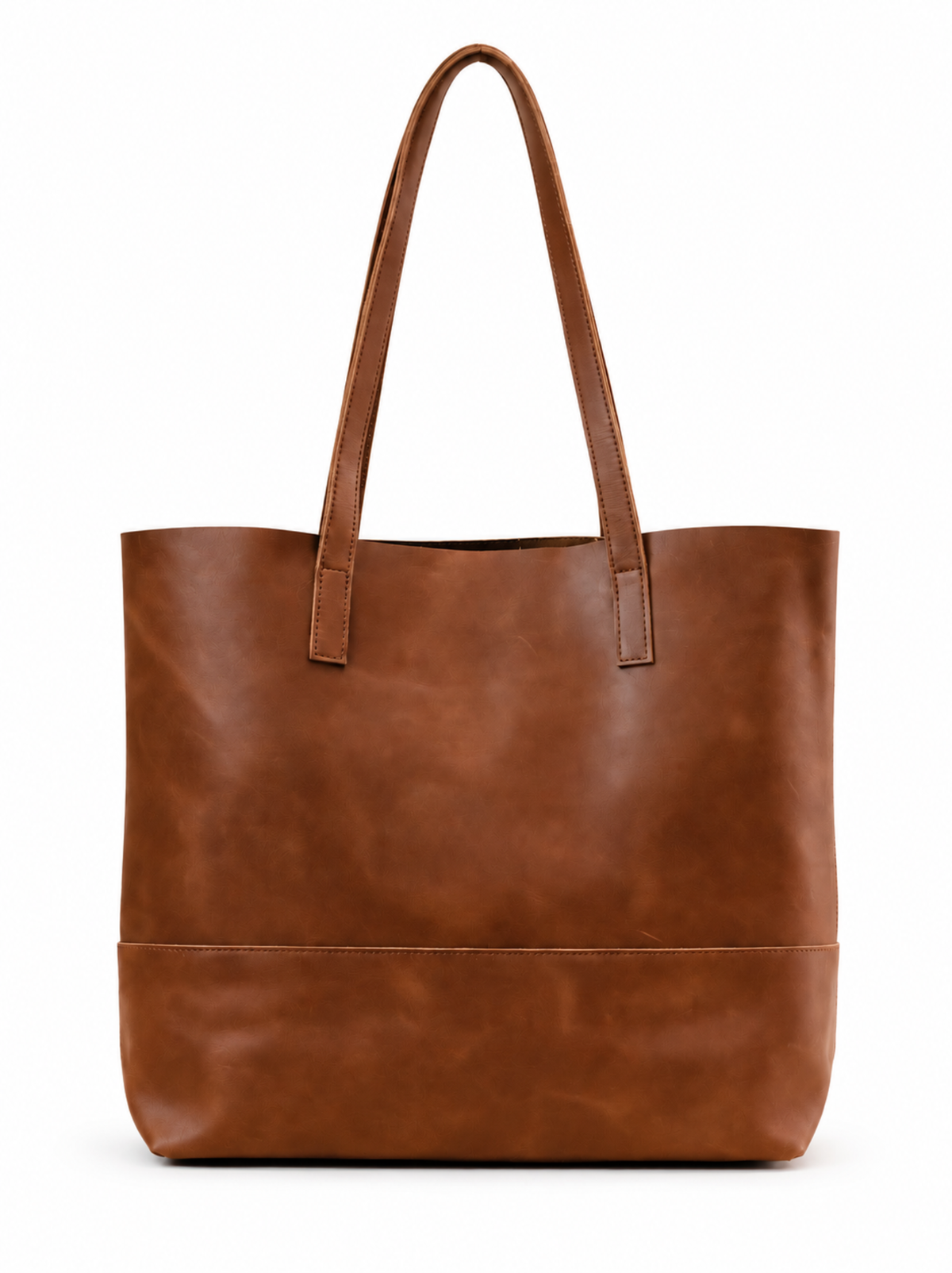 A brown leather tote bag with dual shoulder straps, shown against a plain white background. #Color_Bourbon