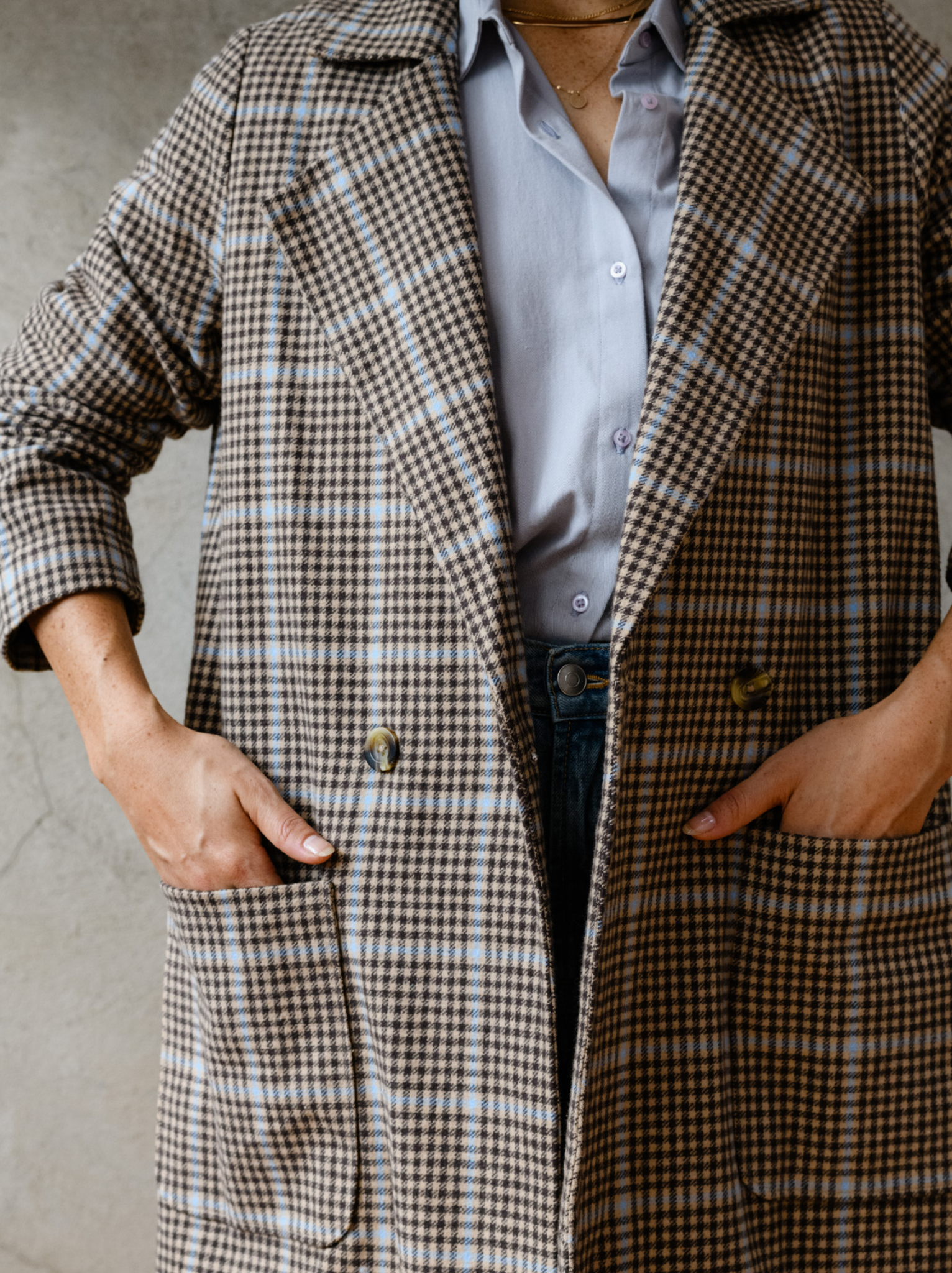 Brushed top plaid coat