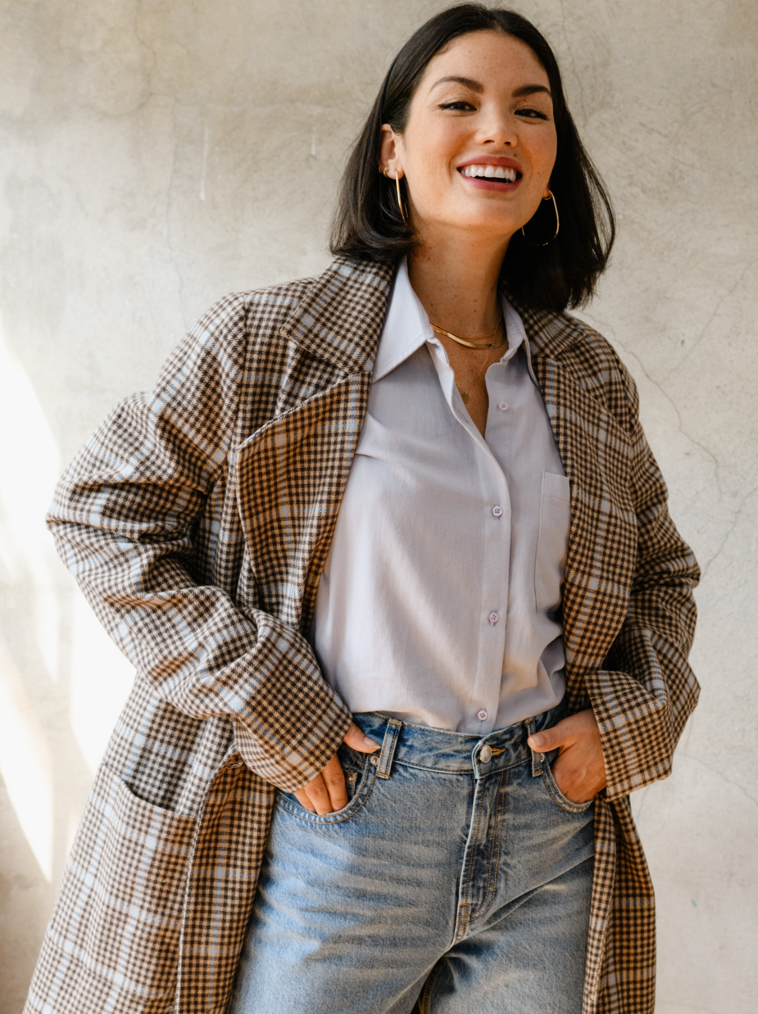 Marie Brushed Plaid Overcoat Able
