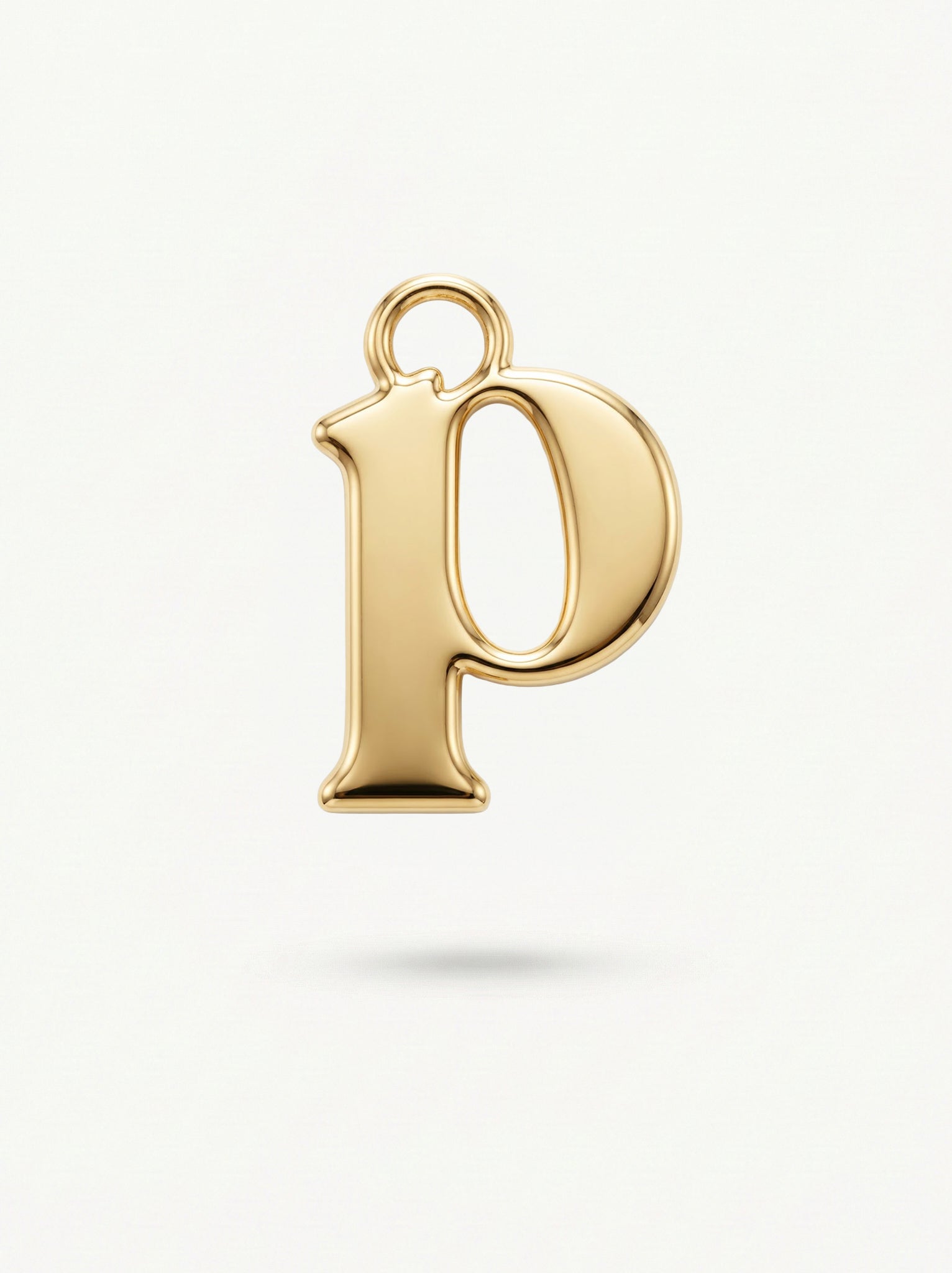 Initial Charm Gold Vermeil; Gold letter 'p' pendant on a white background