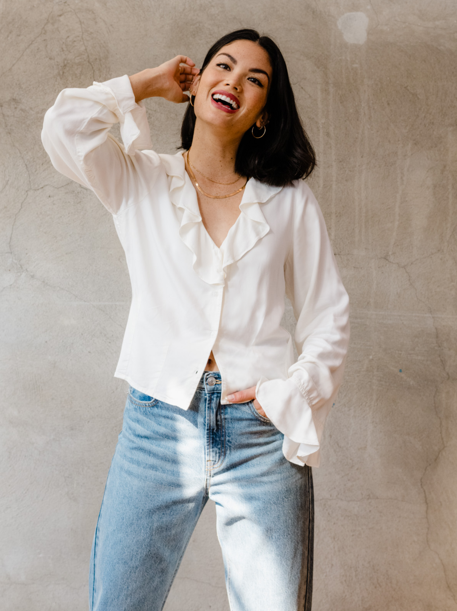 Styling Ruffle Blouse Blouse Ruffle White Ruffle Poplin Blouse – Rachel Parcell, Inc.