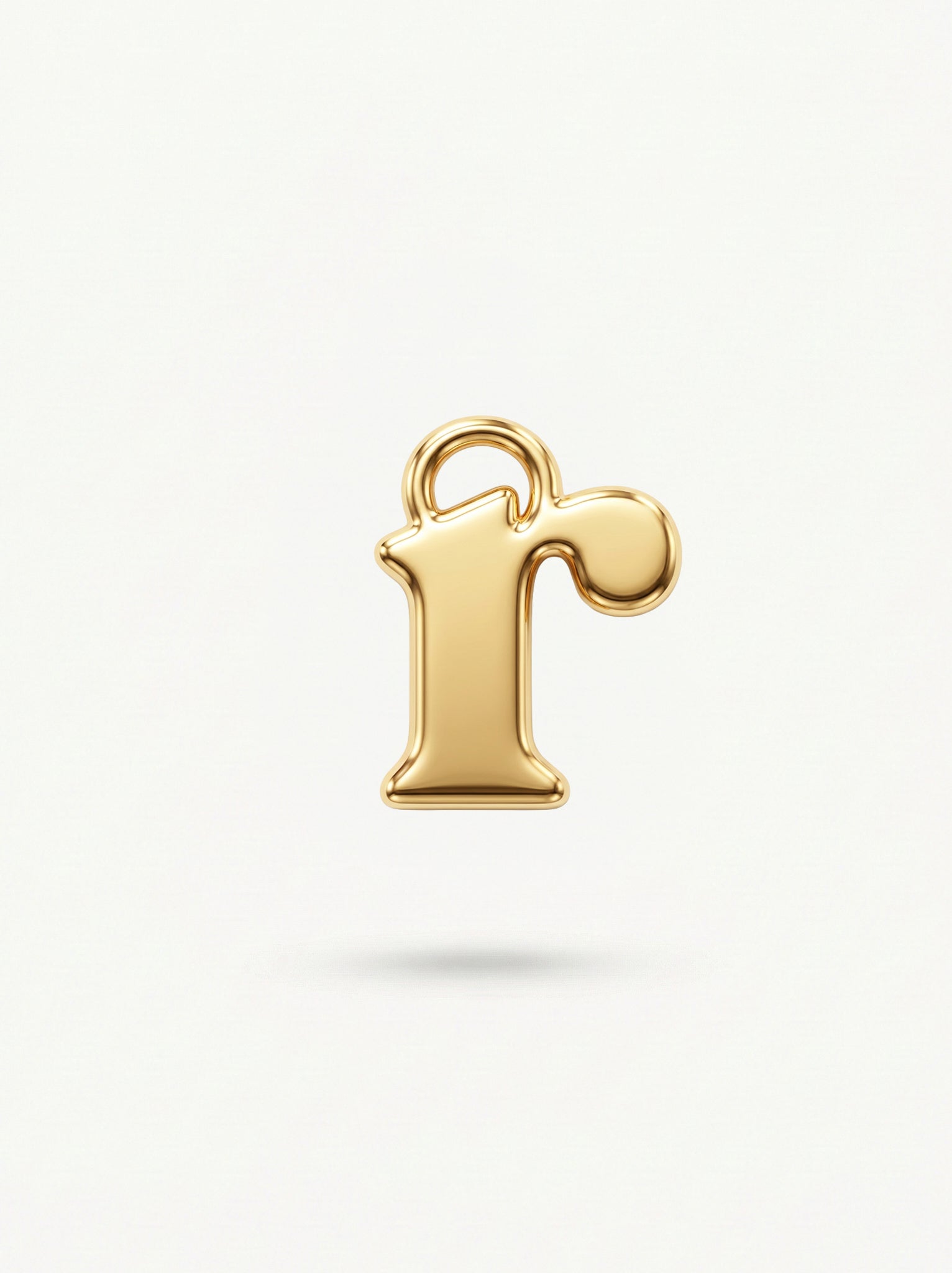 Initial Charm Gold Vermeil; Gold letter 'r' charm on a white background