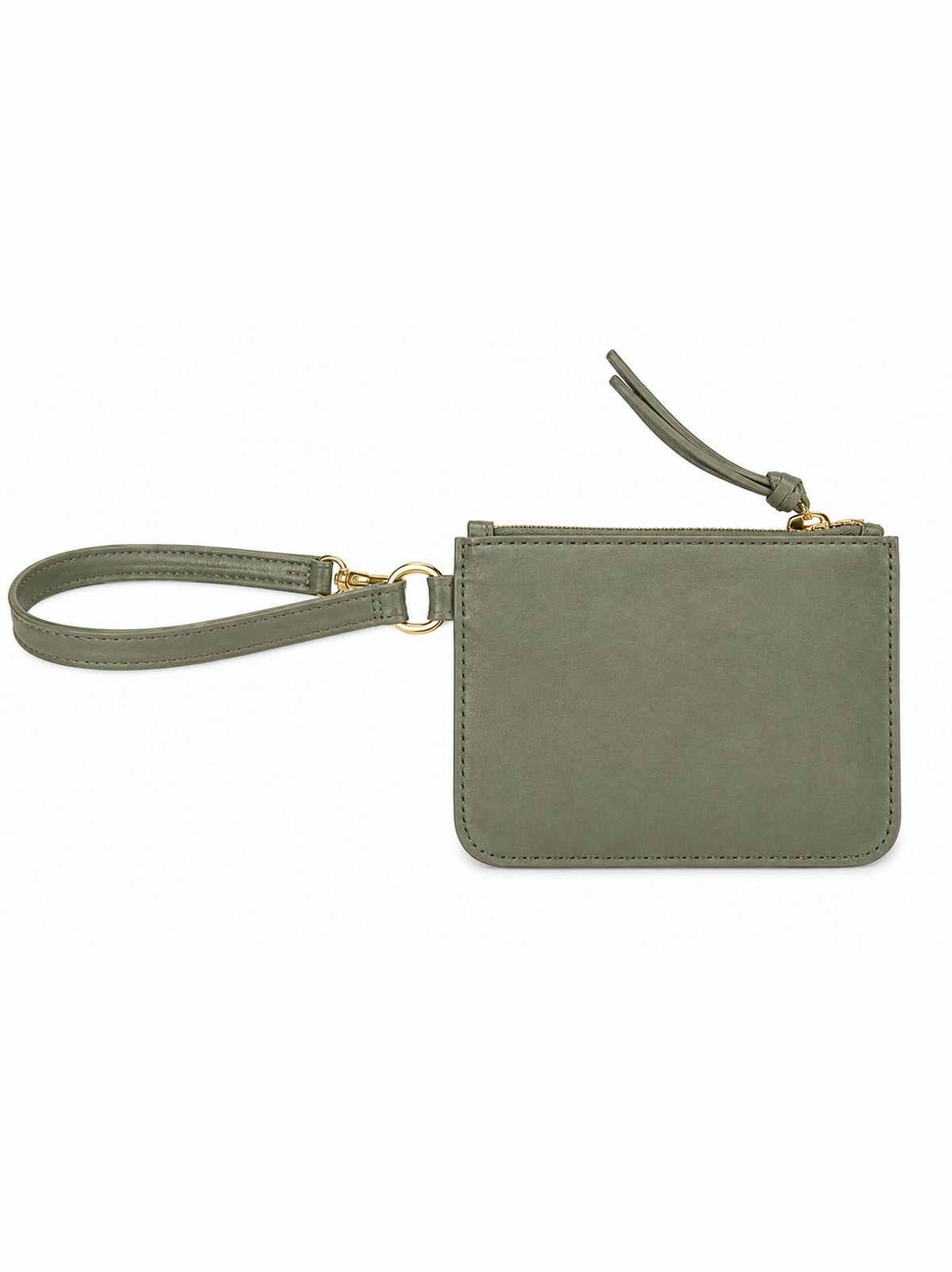 Green wristlet on a white background. #Color_Moss