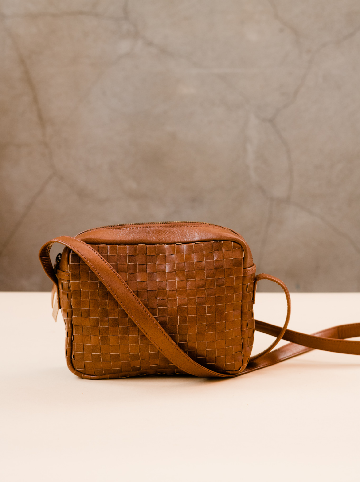 Leather woven crossbody sales bag