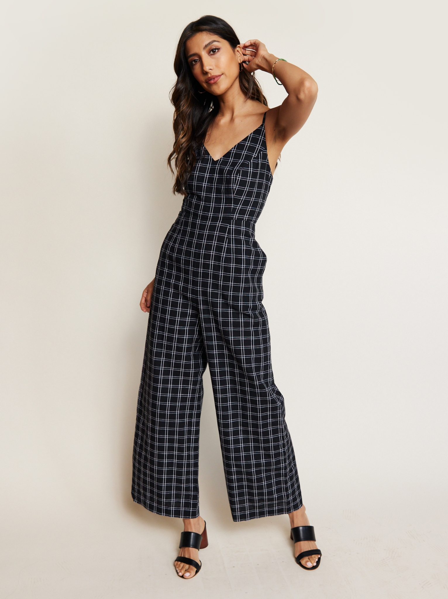 Black and white check top jumpsuit
