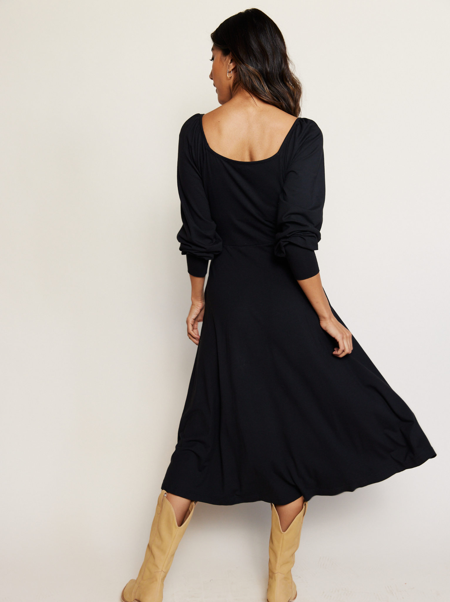 black square neck midi dress